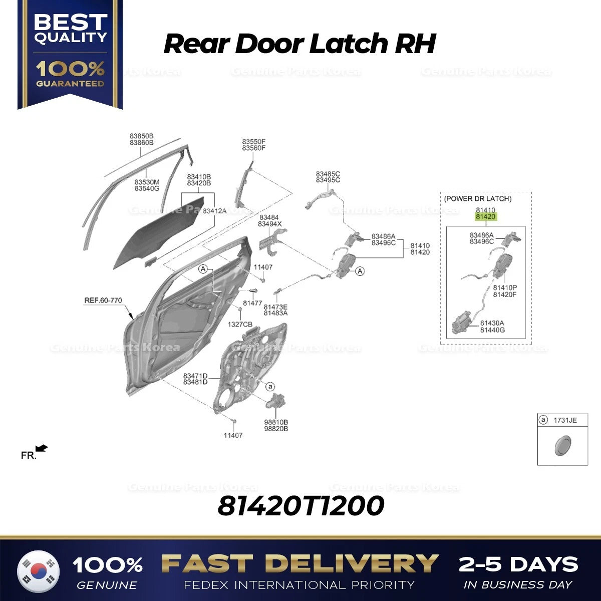 ⭐Genuine⭐ Rear Door Latch RH 81420T1200 for Hyundai Genesis G80