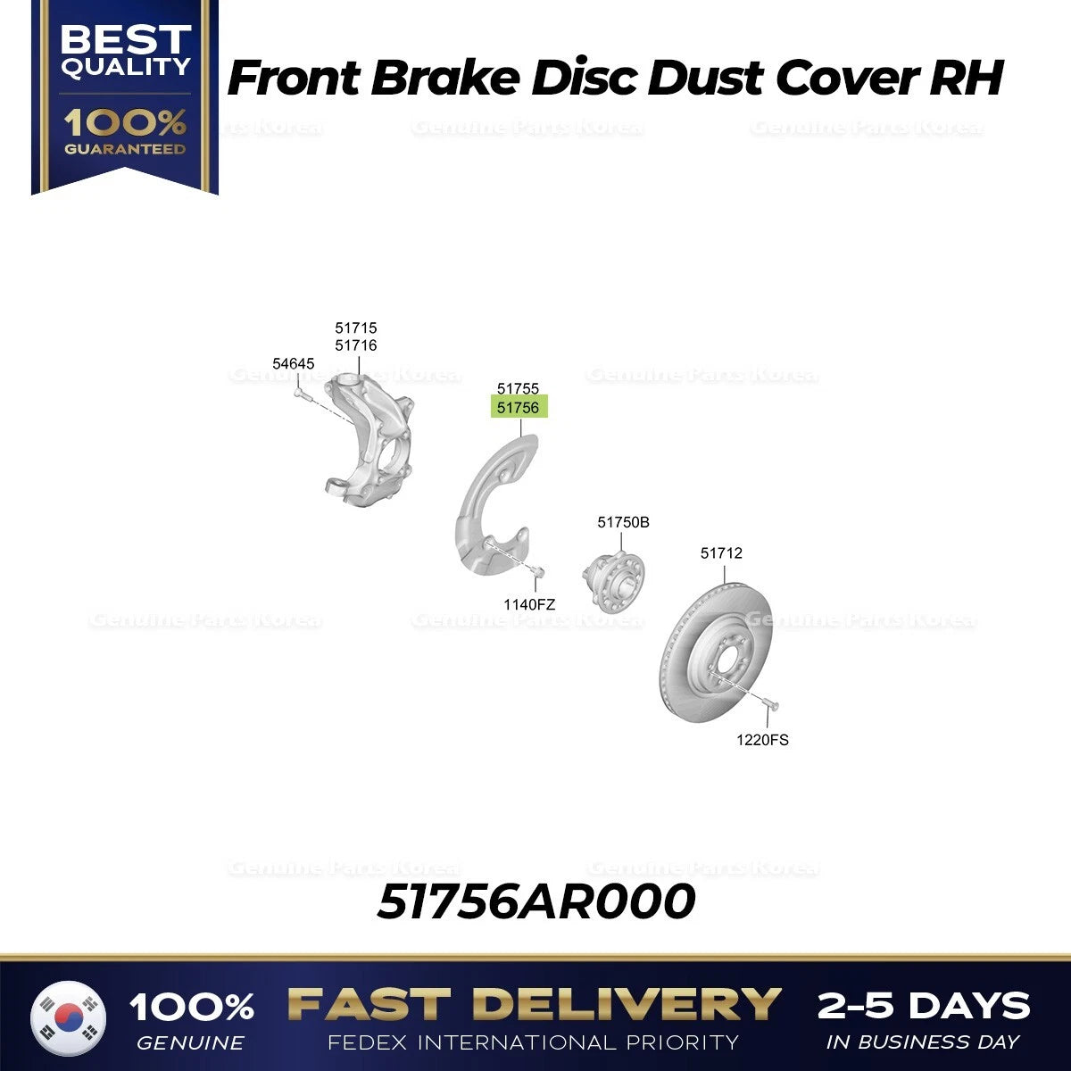 ⭐Genuine⭐ Front Brake Disc Dust Cover RH 51756AR000 for Hyundai Genesis GV70