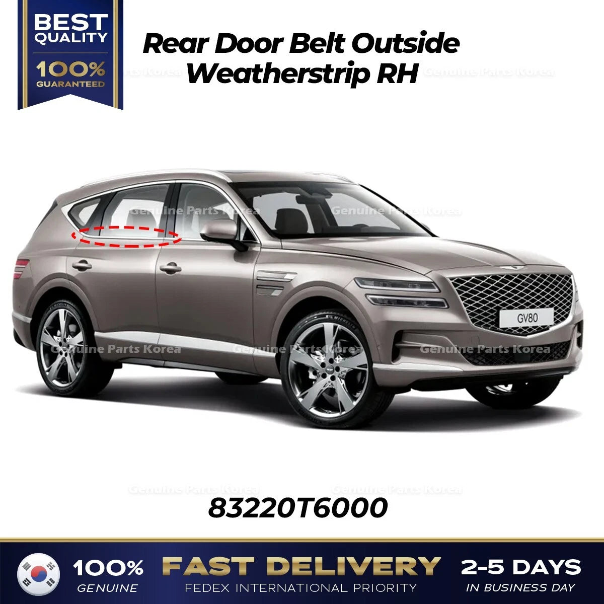 ⭐Genuine⭐ Rear Door Belt Outside Weatherstrip RH 83220T6000 for Genesis GV80