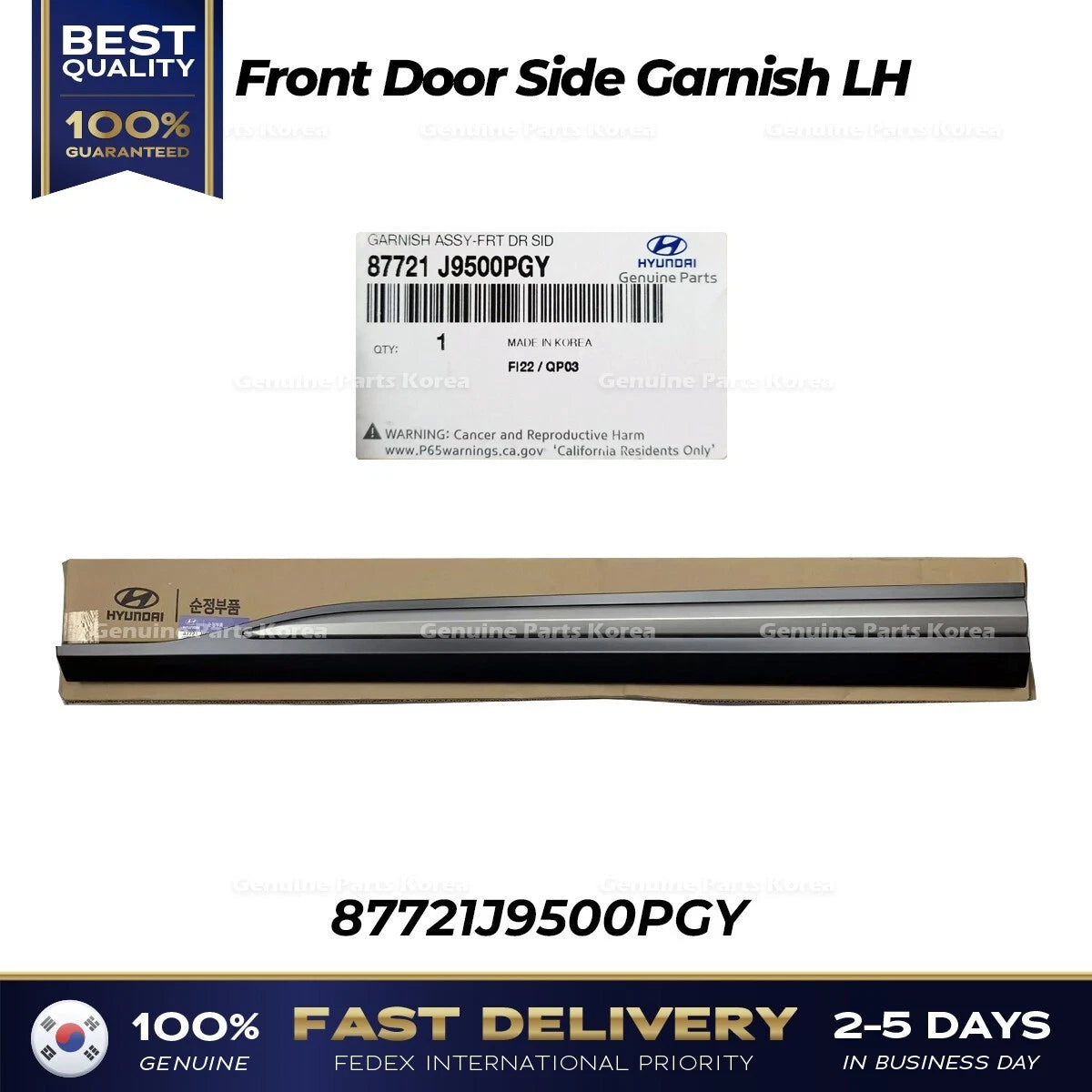 ⭐Genuine⭐ Front Door Side Garnish LH 87721J9500PGY for Hyundai Kona