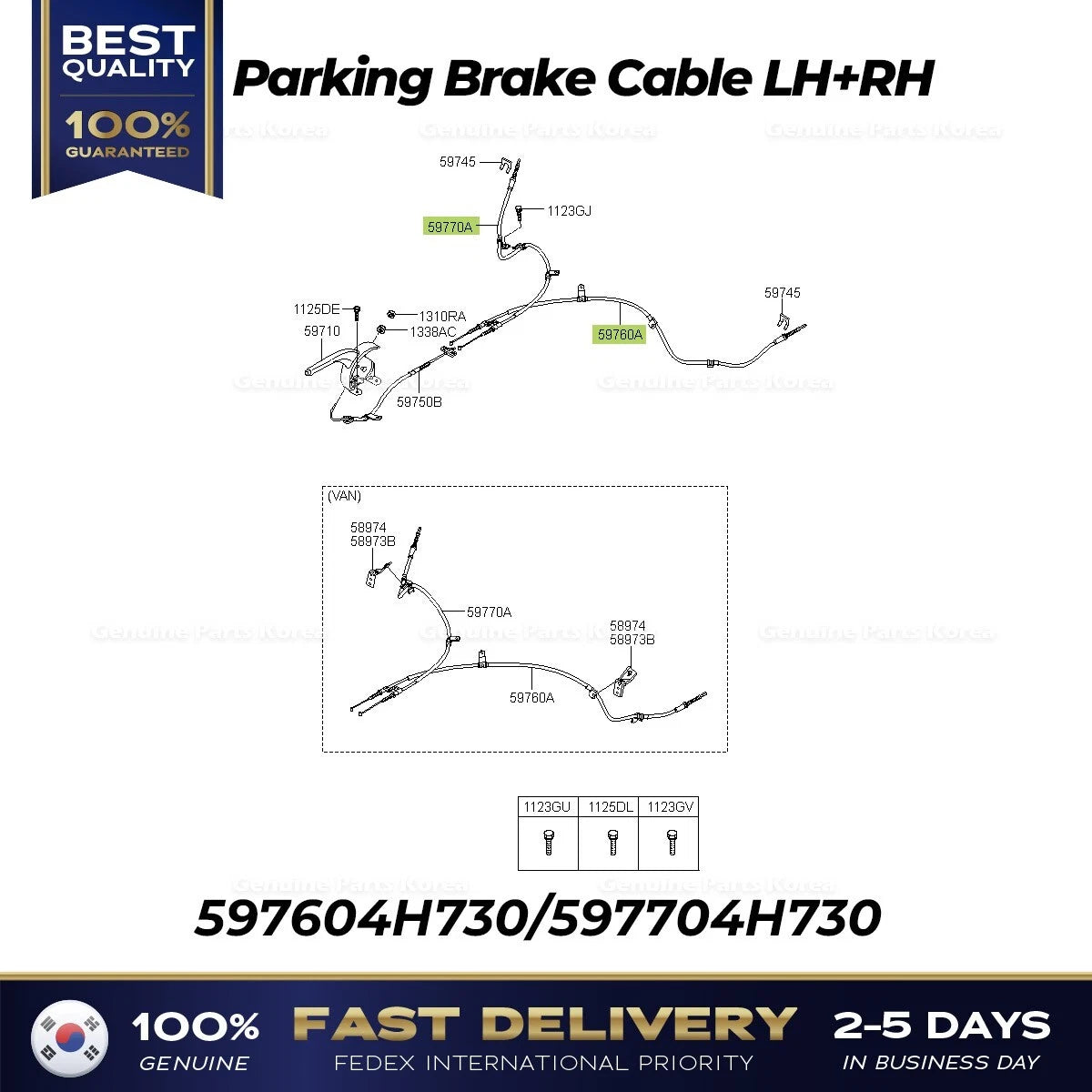 ⭐Genuine⭐ Parking Brake Cable LH RH 597604H730 597704H730 for Hyundai H1