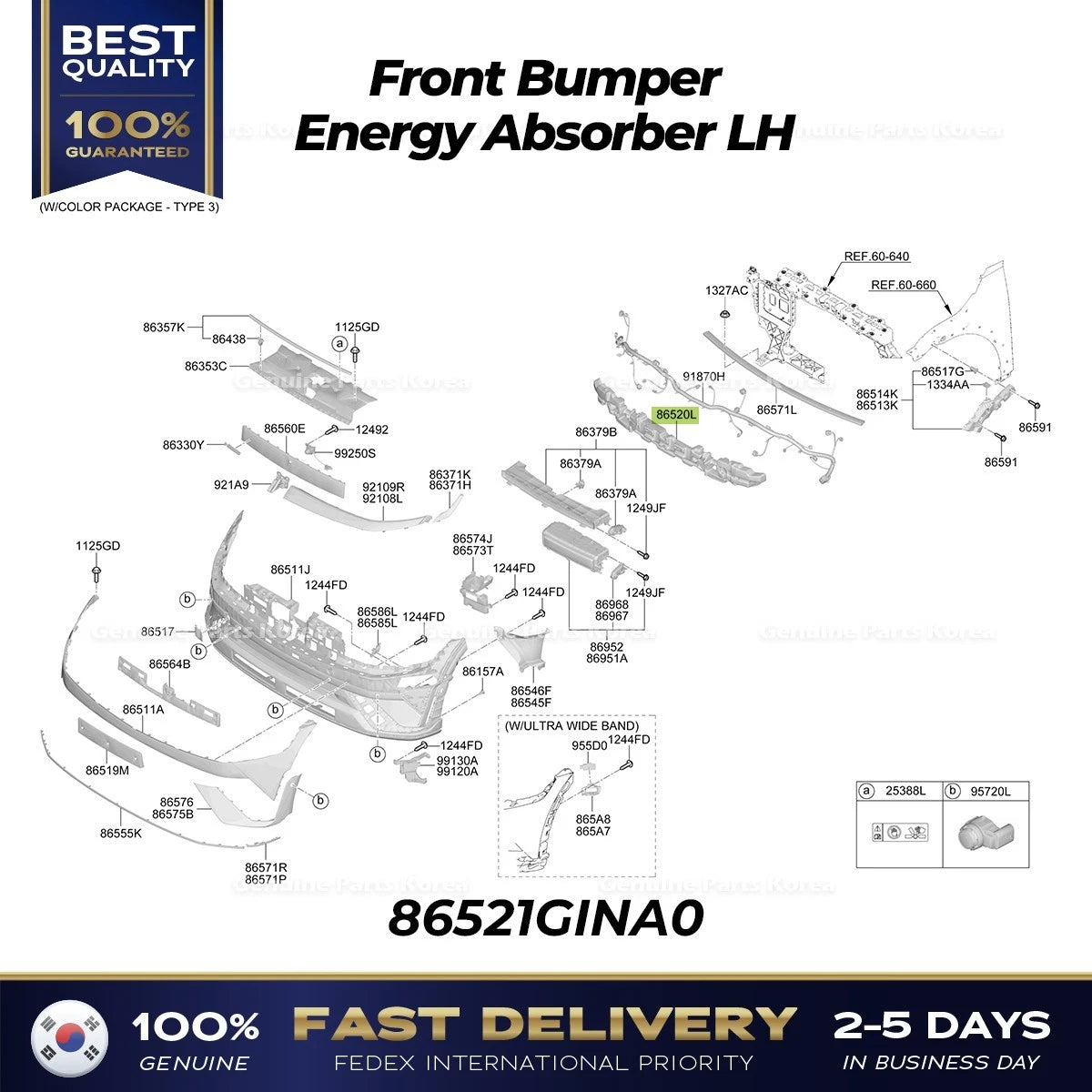 ⭐Genuine⭐ Front Bumper Energy Absorber LH 86521GINA0 for Hyundai Ioniq 5