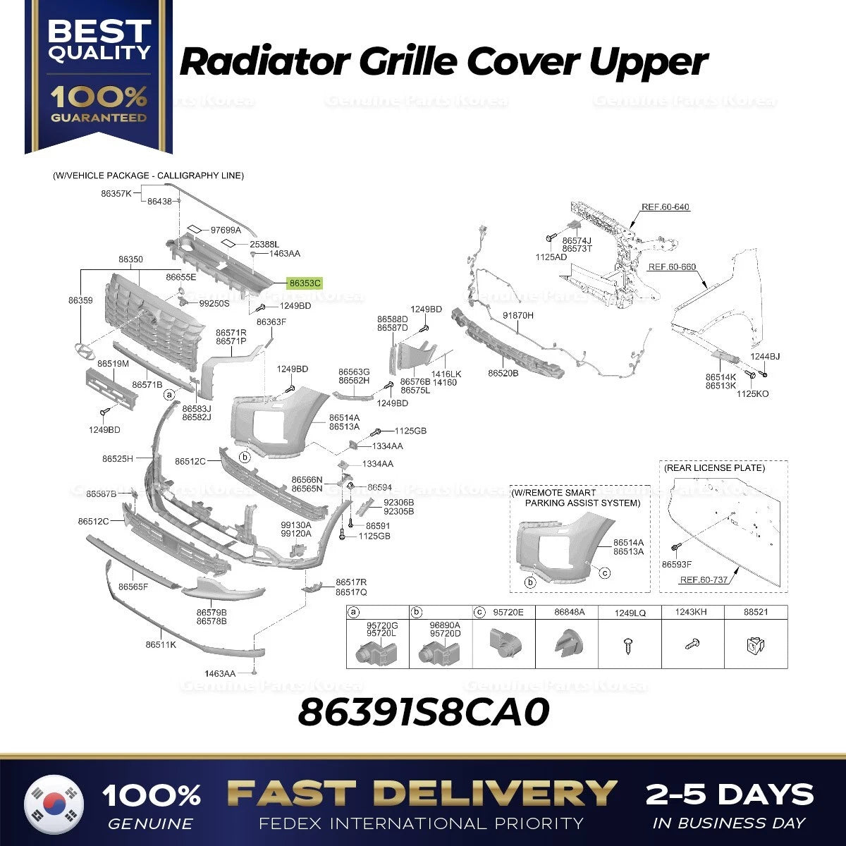 ⭐Genuine⭐ Radiator Grille Cover Upper 86391S8CA0 for Hyundai Palisade