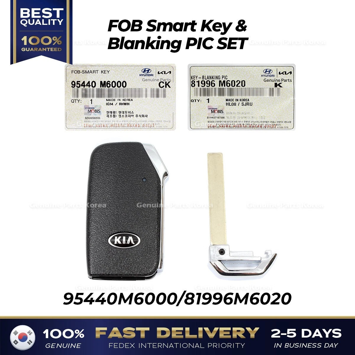 ⭐Genuine⭐ FOB Smart Key & Blanking PIC SET 95440M6000 for Kia Forte