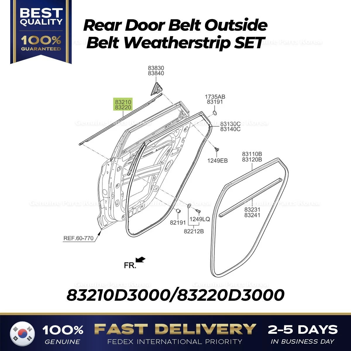 ⭐Genuine⭐ Rear Door Belt Outside Belt Weatherstrip SET for Hyundai Tucson