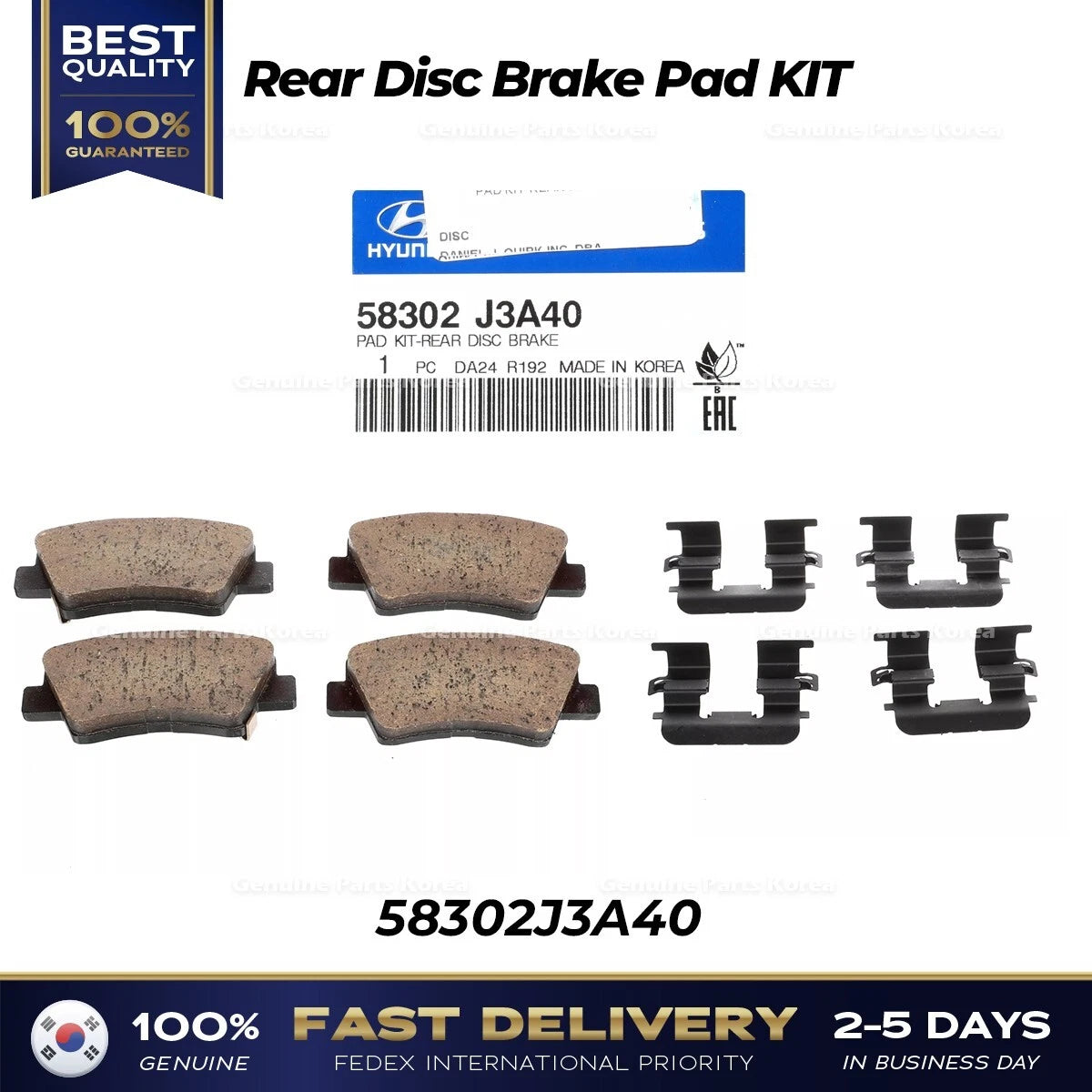 ⭐Genuine⭐ Rear Disc Brake Pad KIT 58302J3A40 for Hyundai Veloster