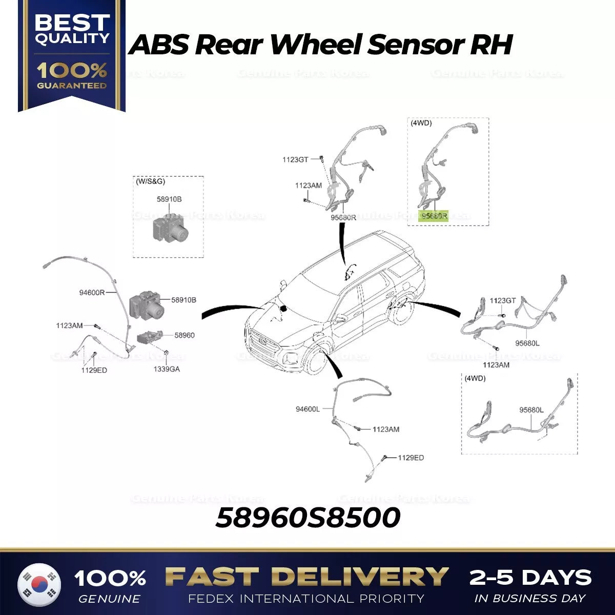 ⭐Genuine⭐ ABS Rear Wheel Sensor RH 58960S8500 for Hyundai Palisade