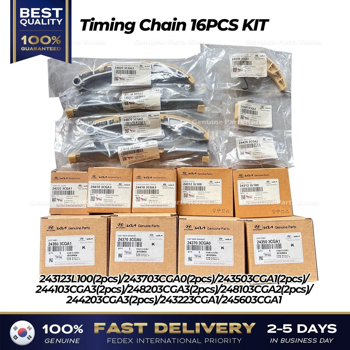 ⭐Genuine⭐ Timing Chain 16PCS KIT for Hyundai Azera Genesis Kia Cadenza