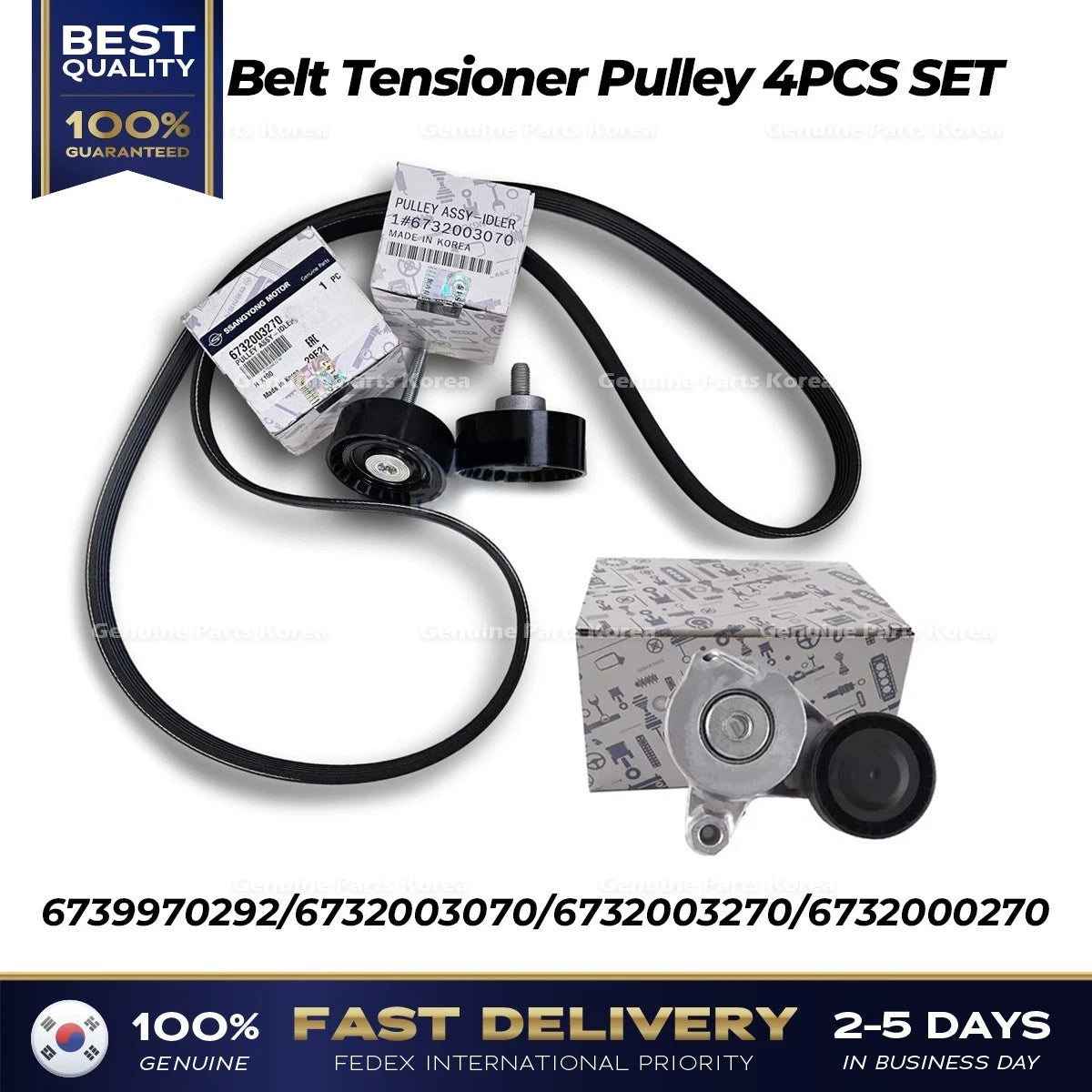 ⭐Genuine⭐ Belt Tensioner Pulley 4PCS SET for Ssangyong Tivoli