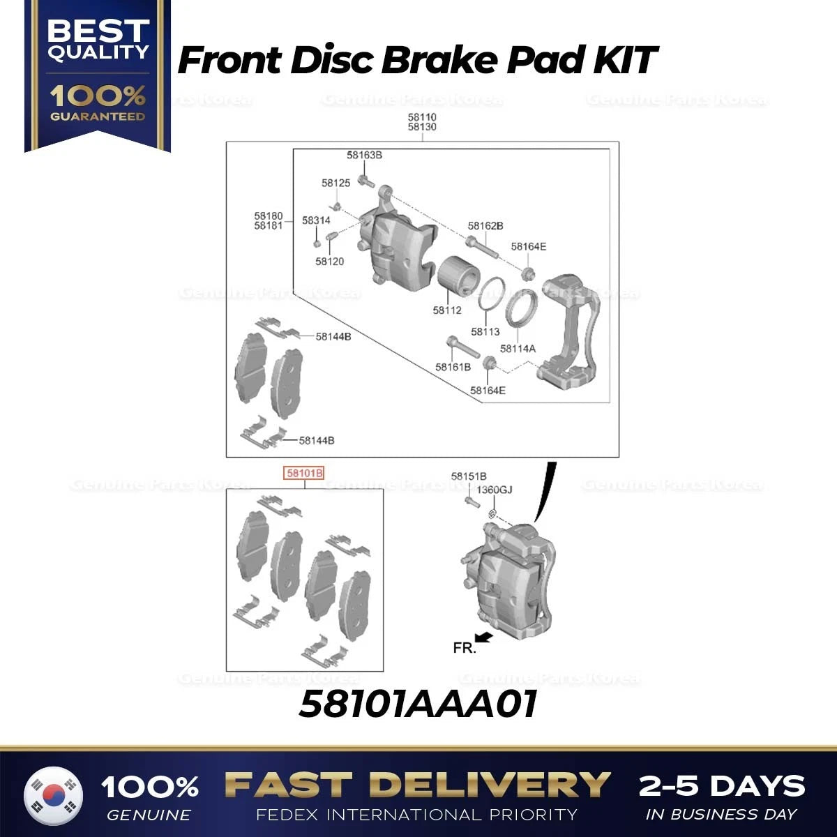 ⭐Genuine⭐ Front Disc Brake Pad KIT 58101AAA01 for Hyundai Elantra