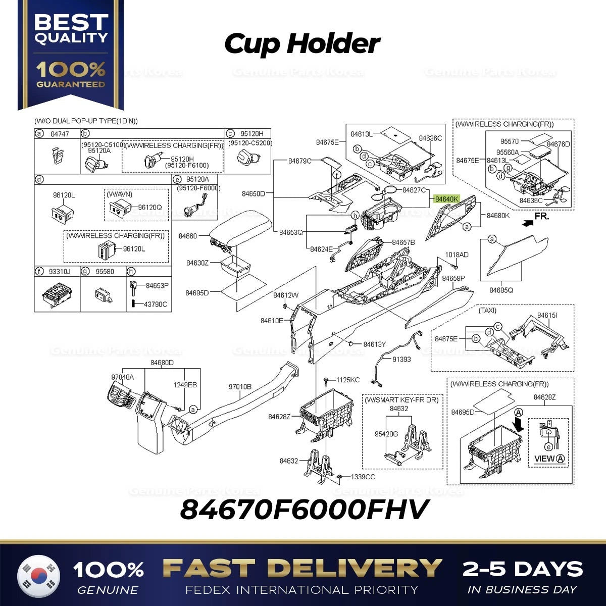 ⭐Genuine⭐ Cup Holder 84670F6000FHV for Kia K7