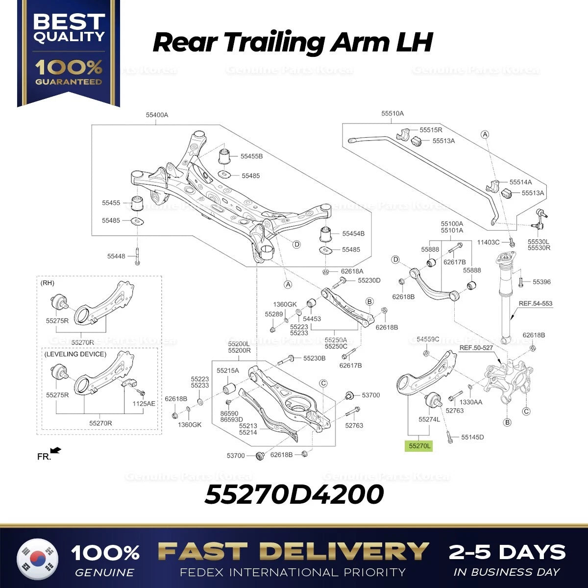 ⭐Genuine⭐ Rear Trailing Arm LH 55270D4200 for Kia Cadenza Optima