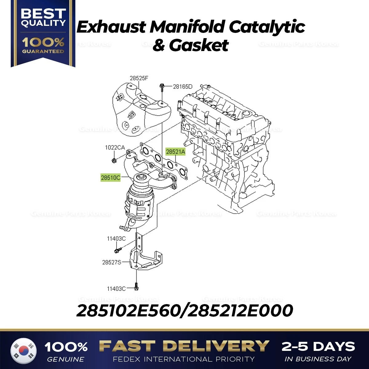 ⭐Genuine⭐ Exhaust Manifold Catalitic & Gasket 285102E560 for Kia Optima Hybrid