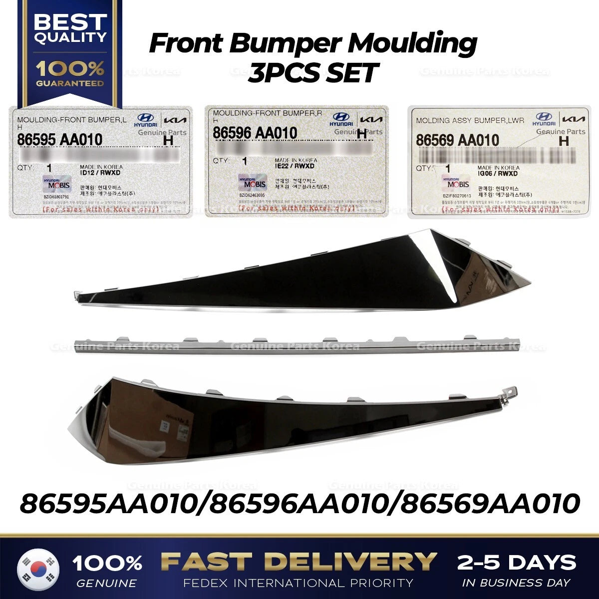 ⭐Genuine⭐ Front Bumper Moulding 3PCS SET for Hyundai Elantra