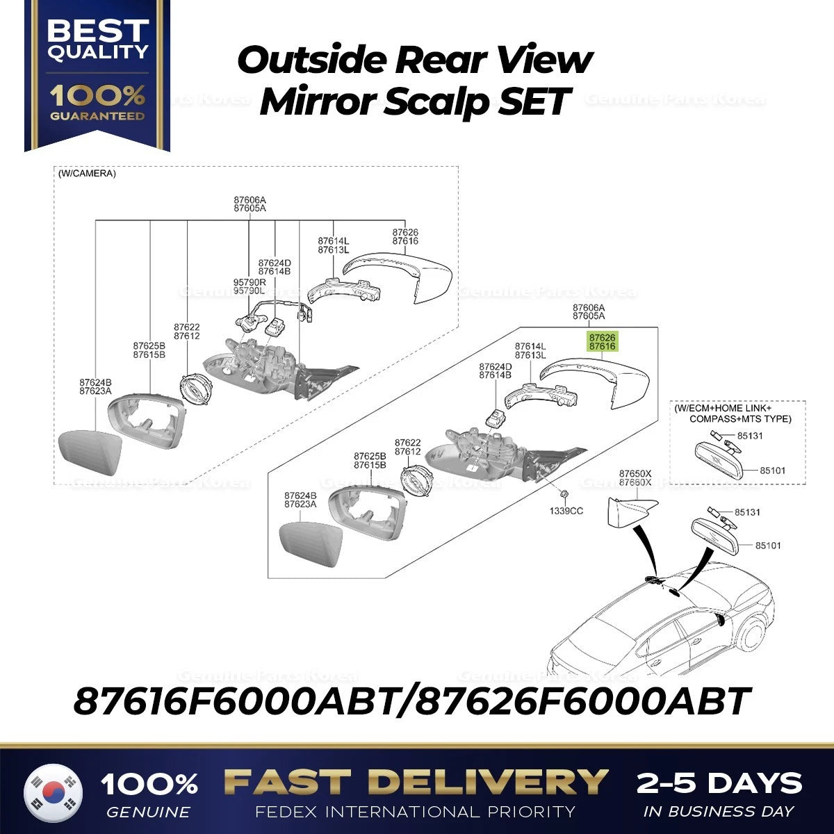 ⭐Genuine⭐ Outside Rear View Mirror Scalp SET for Kia Cadenza