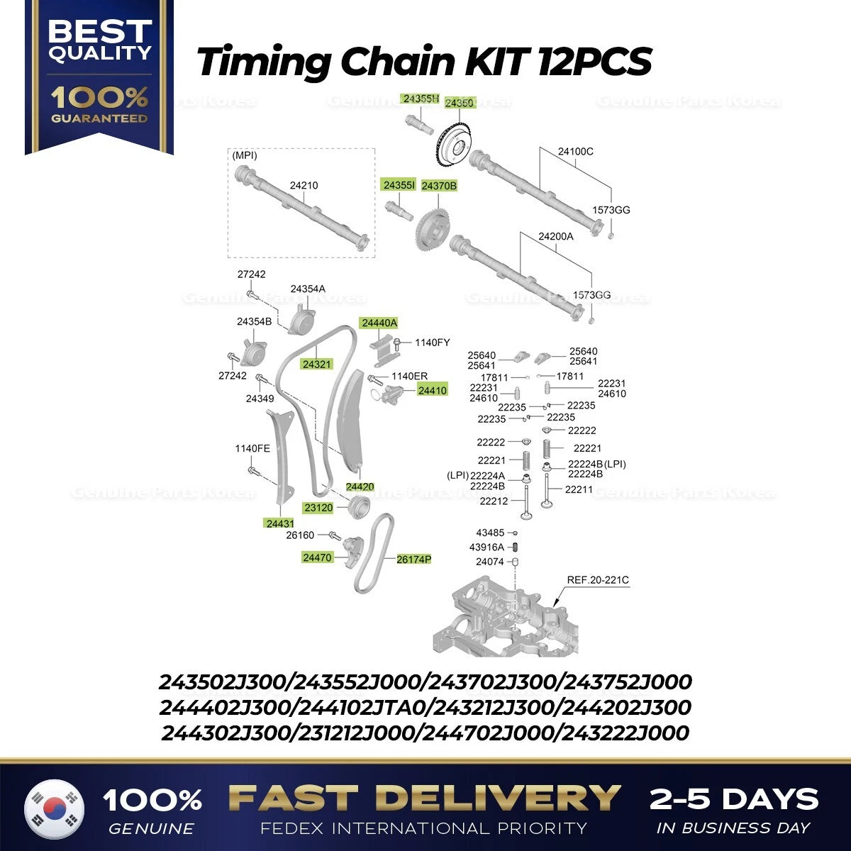 ⭐Genuine⭐ Timing Chain KIT 12PCS for Hyundai Sonata