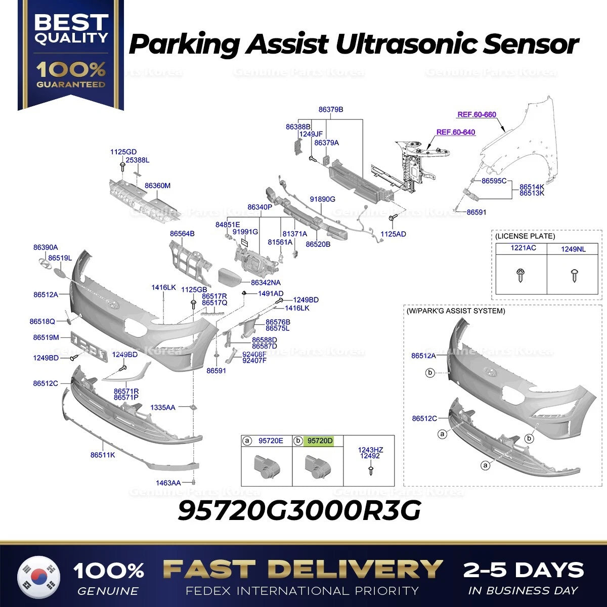 ⭐Genuine⭐ Parking Assist Ultrasonic Sensor 95720G3000R3G for Hyundai Kona EV