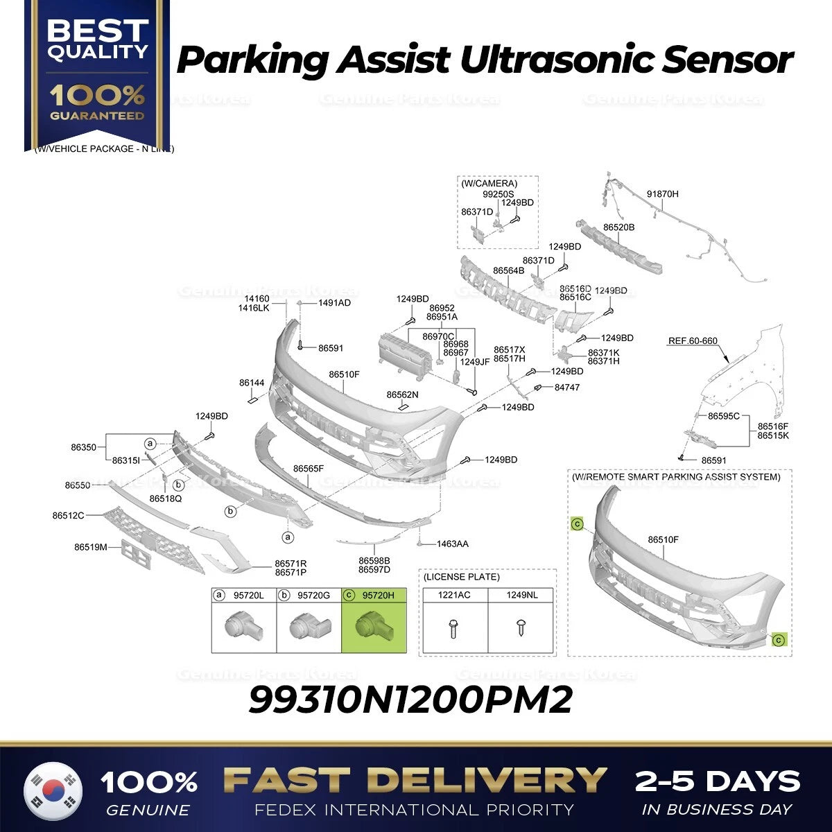 ⭐Genuine⭐ Parking Assist Ultrasonic Sensor 99310N1200PM2 for Hyundai Kona