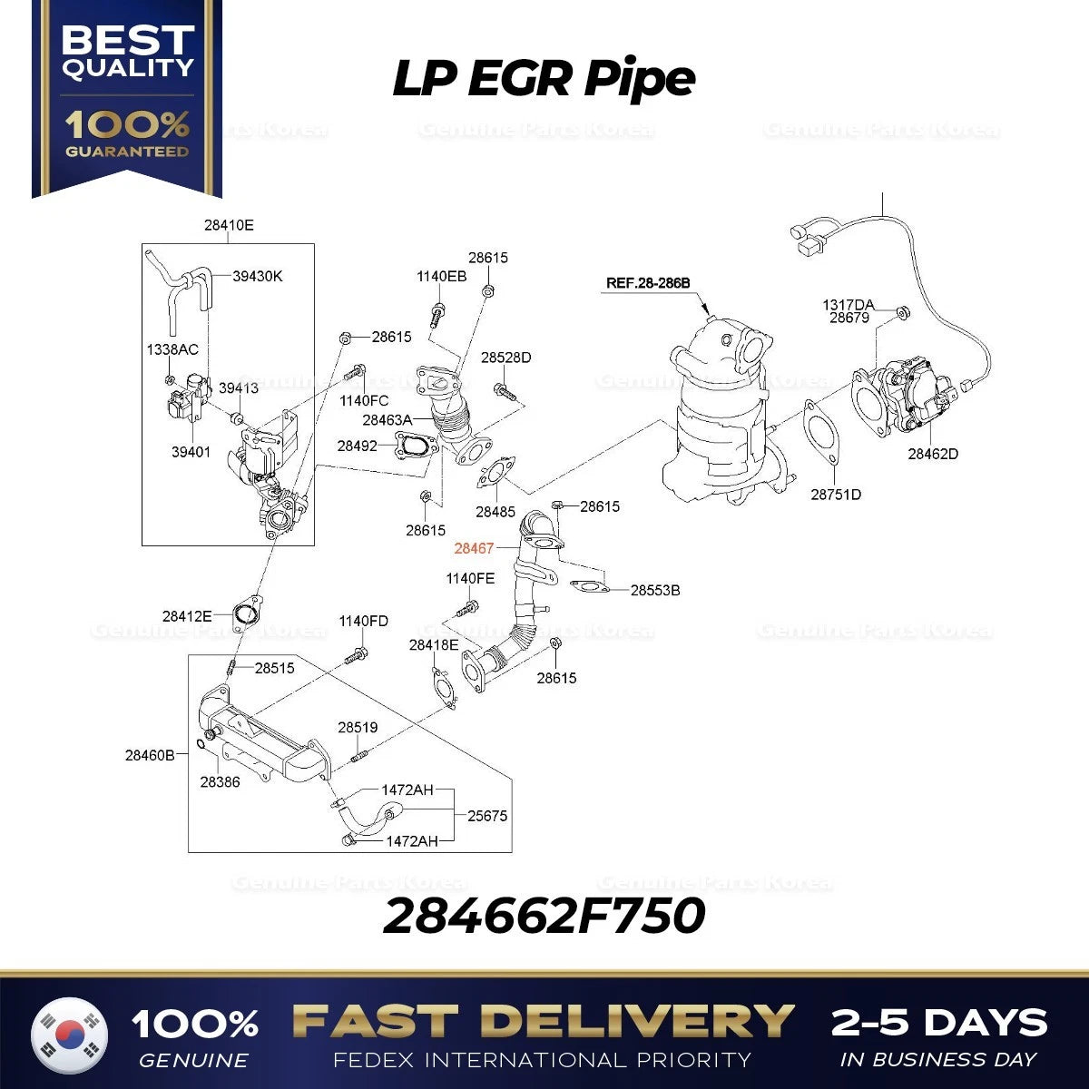 Genuine LP EGR Pipe 284662F750 for Hyundai Grand Santa Fe