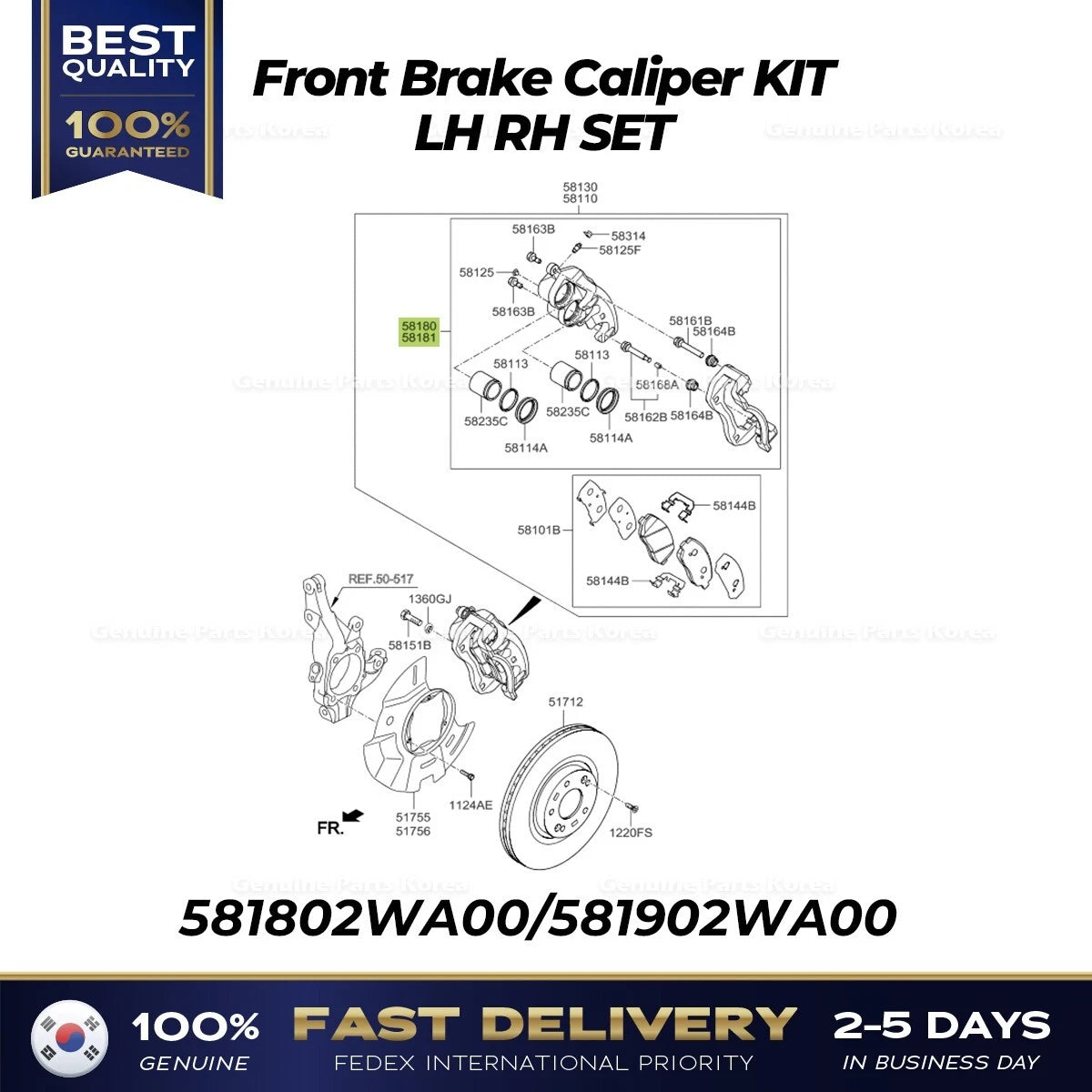 ⭐Genuine⭐ Front Brake Caliper KIT LH RH SET for Hyundai Santa Fe