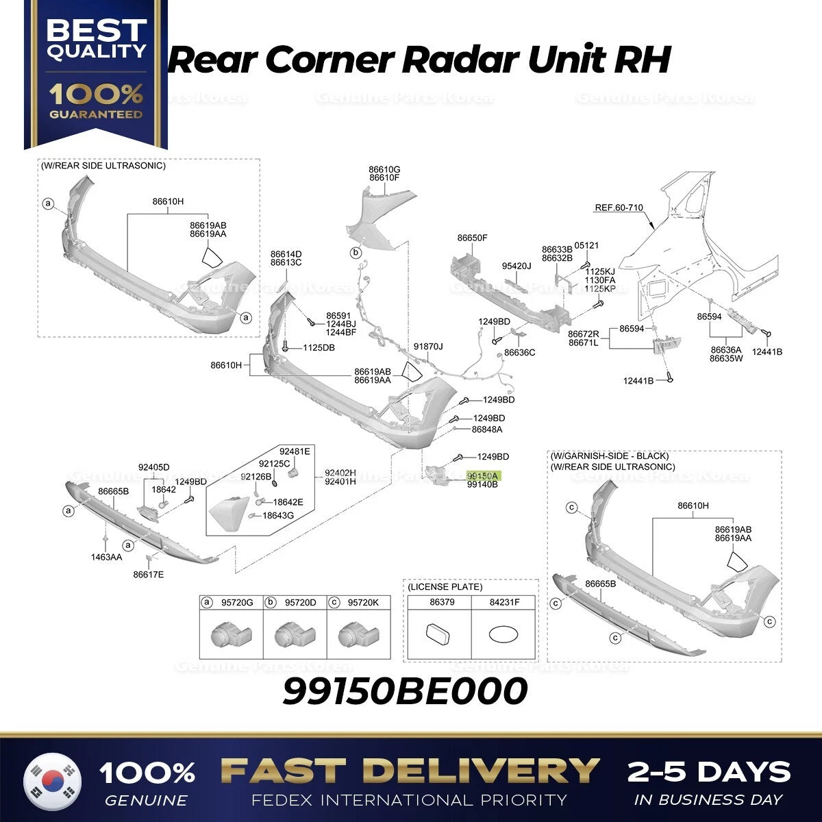 ⭐Genuine⭐ Rear Corner Radar Unit RH 99150BE000 for Hyundai Kona