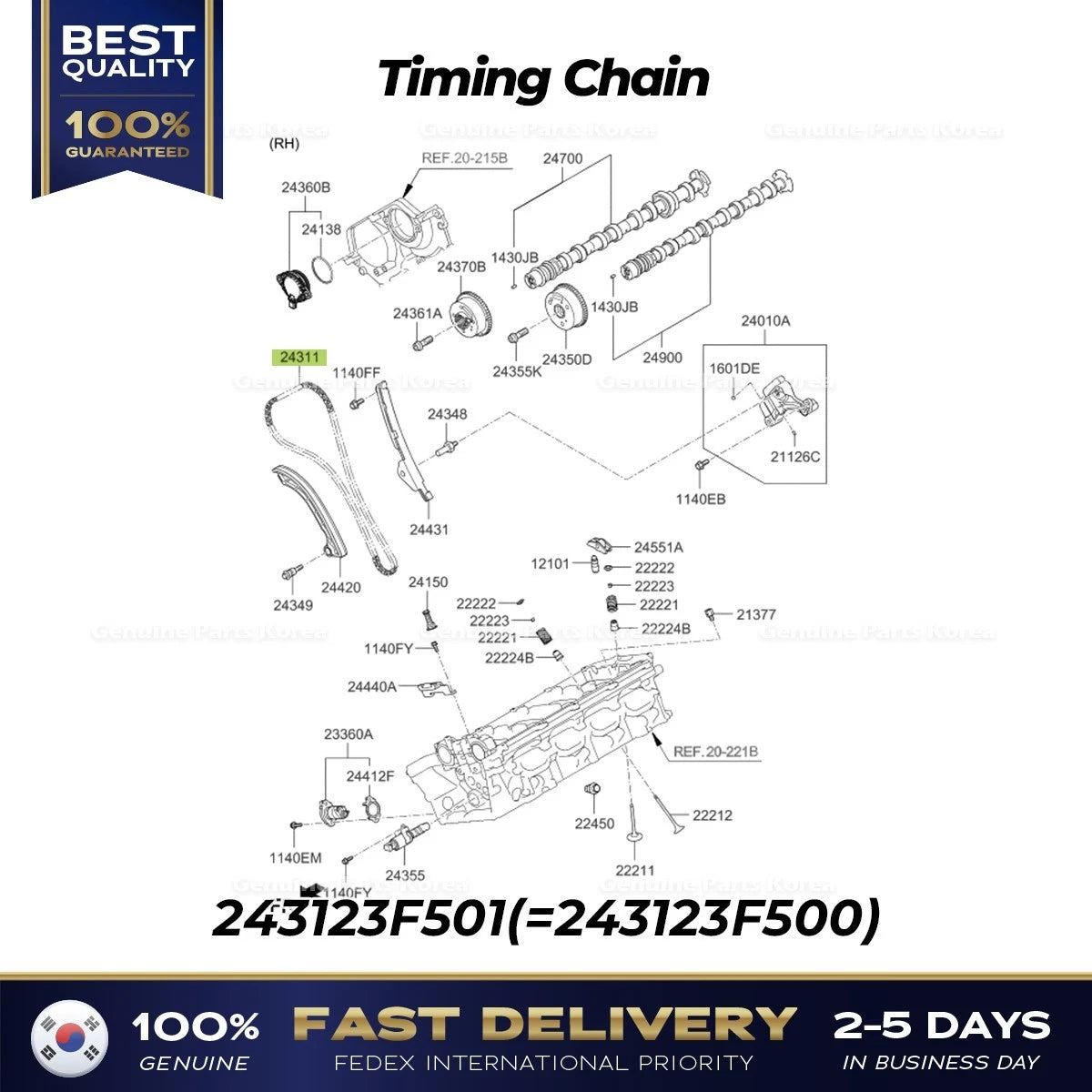 ⭐Genuine⭐ Timing Chain 243123F501 for Hyundai Genesis G80 G90 Kia K900