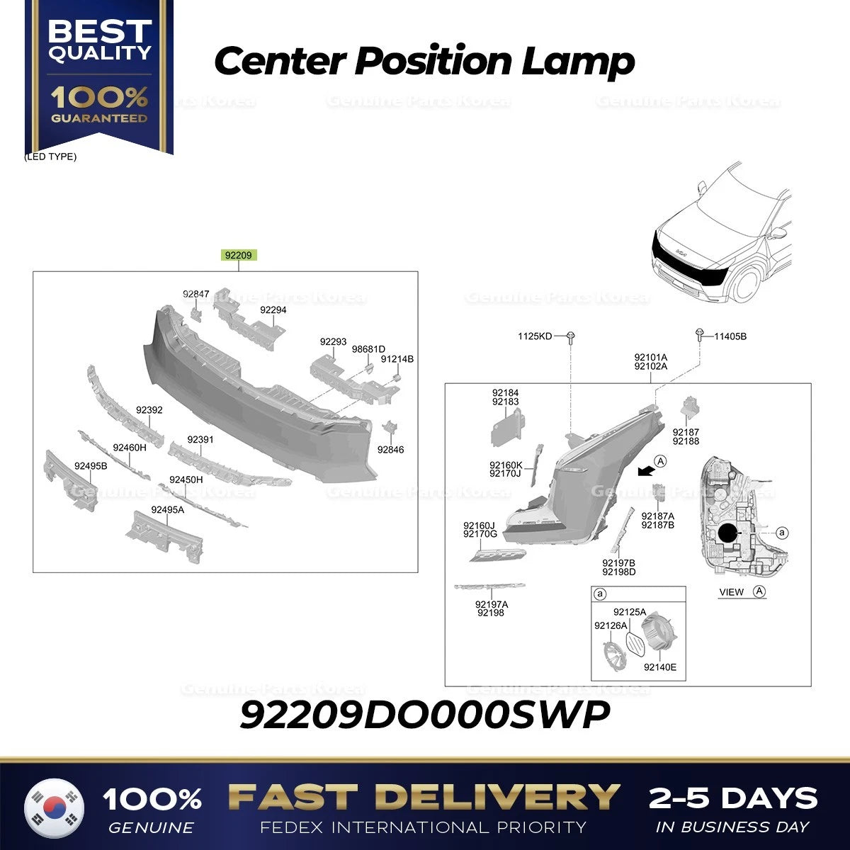 ⭐Genuine⭐ Center Position Lamp 92209DO000SWP for Kia EV9