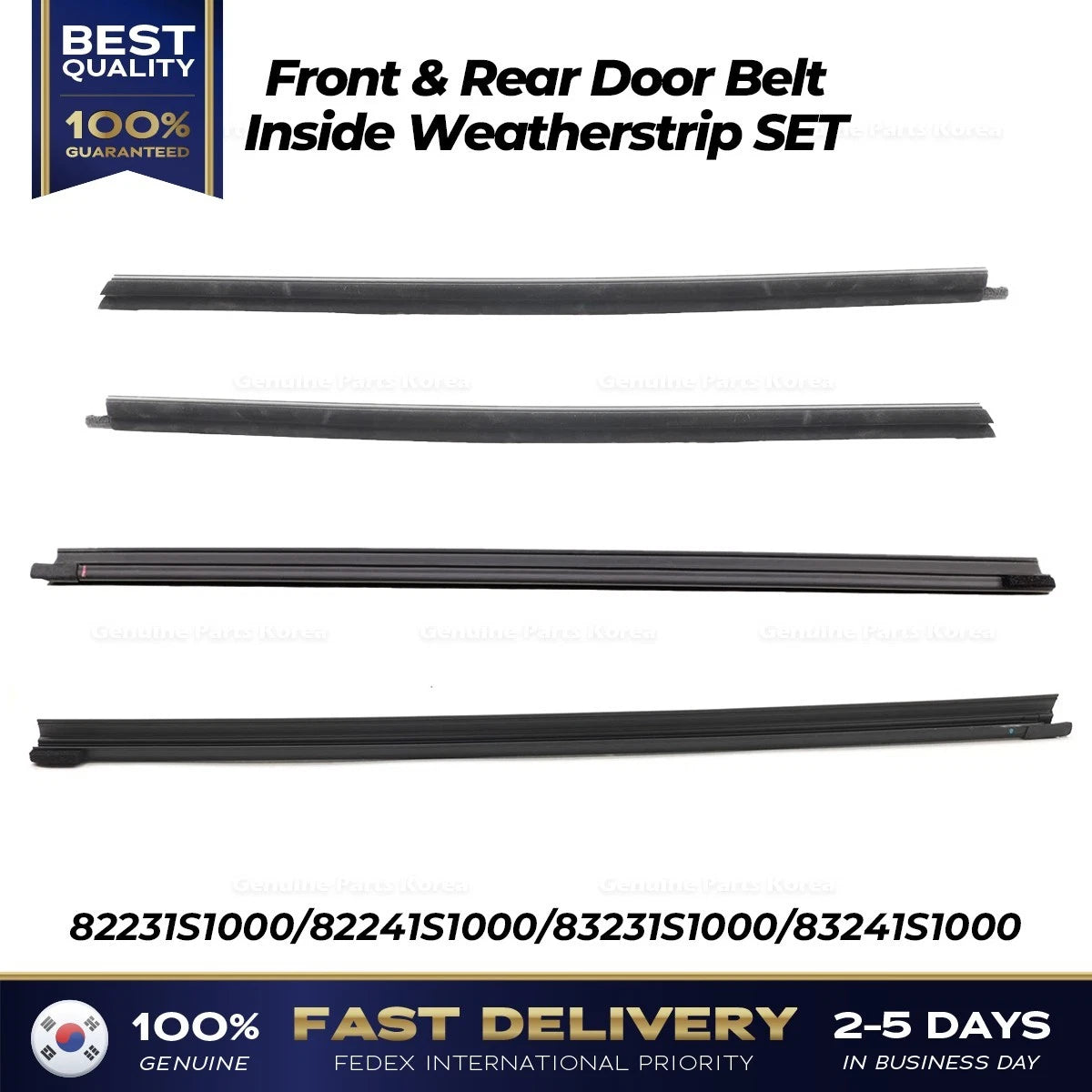 ⭐Genuine⭐ Front & Rear Door Belt Inside Weatherstrip SET for Hyundai Santa Fe