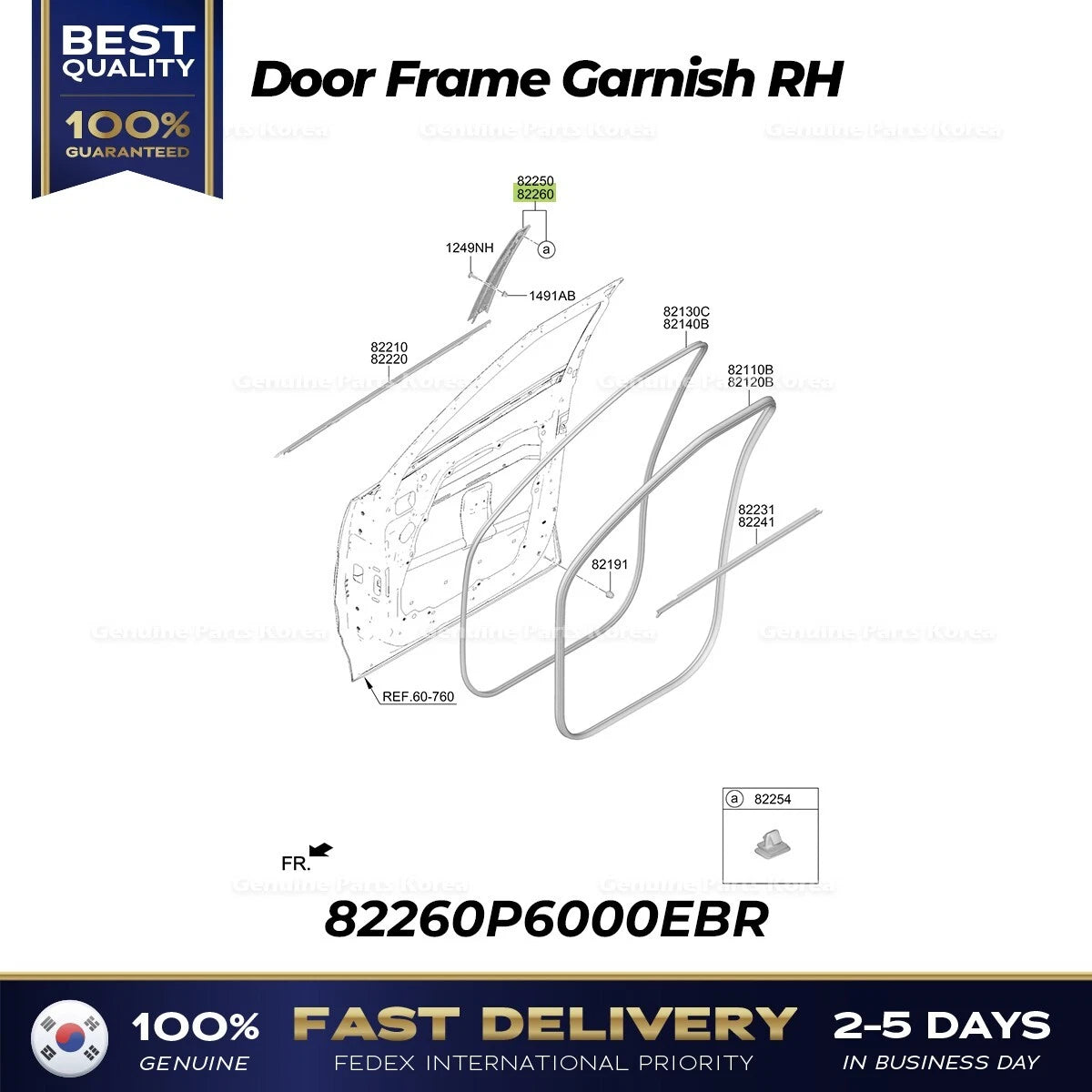 ⭐Genuine⭐ Door Frame Garnish RH 82260P6000EBR for Hyundai Santa Fe Hybrid
