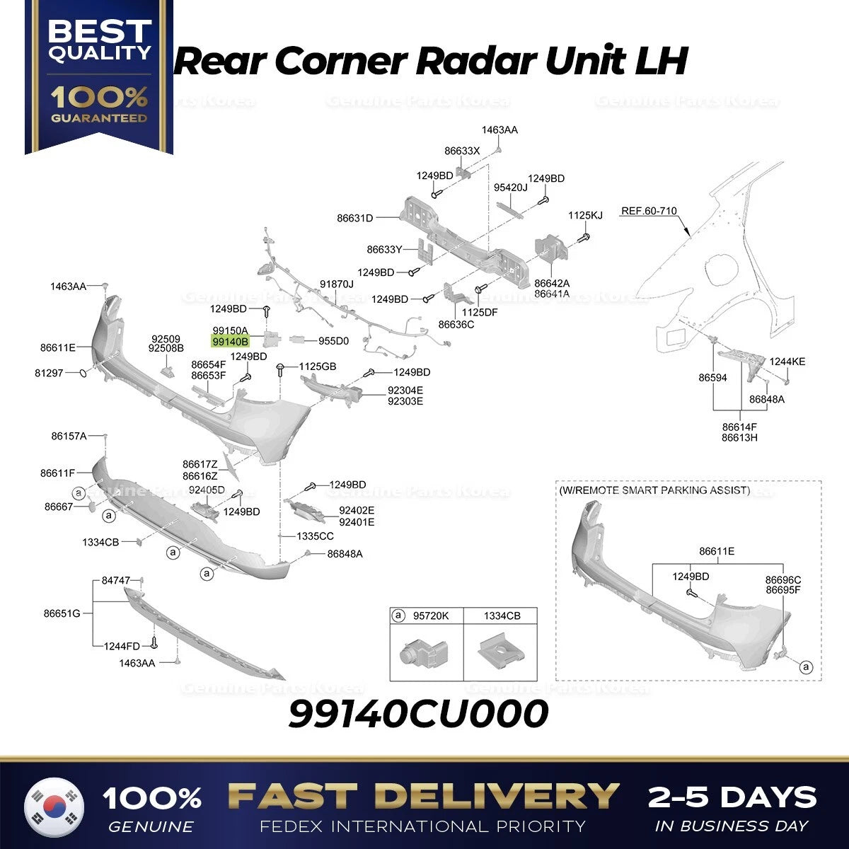 ⭐Genuine⭐ Rear Corner Radar Unit LH 99140CU000 for Hyundai Genesis GV60