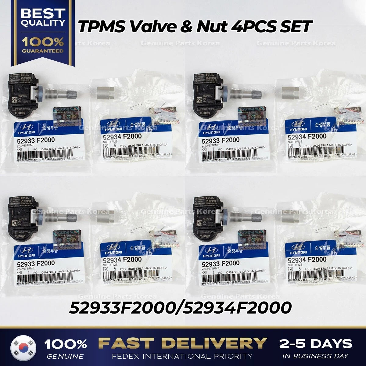 ⭐Genuine⭐ TPMS Valve & Nut 4PCS SET 52933F2000 for Hyundai Elantra Kona