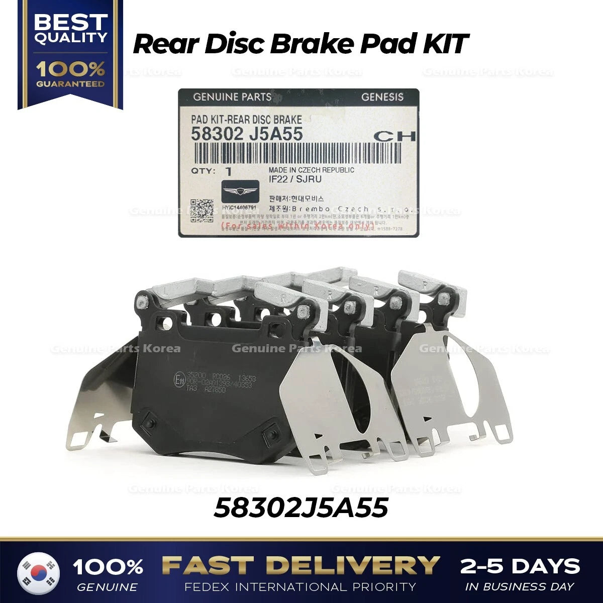 ⭐Genuine⭐ Rear Disc Brake Pad KIT 58302J5A55 for Hyundai Genesis G70