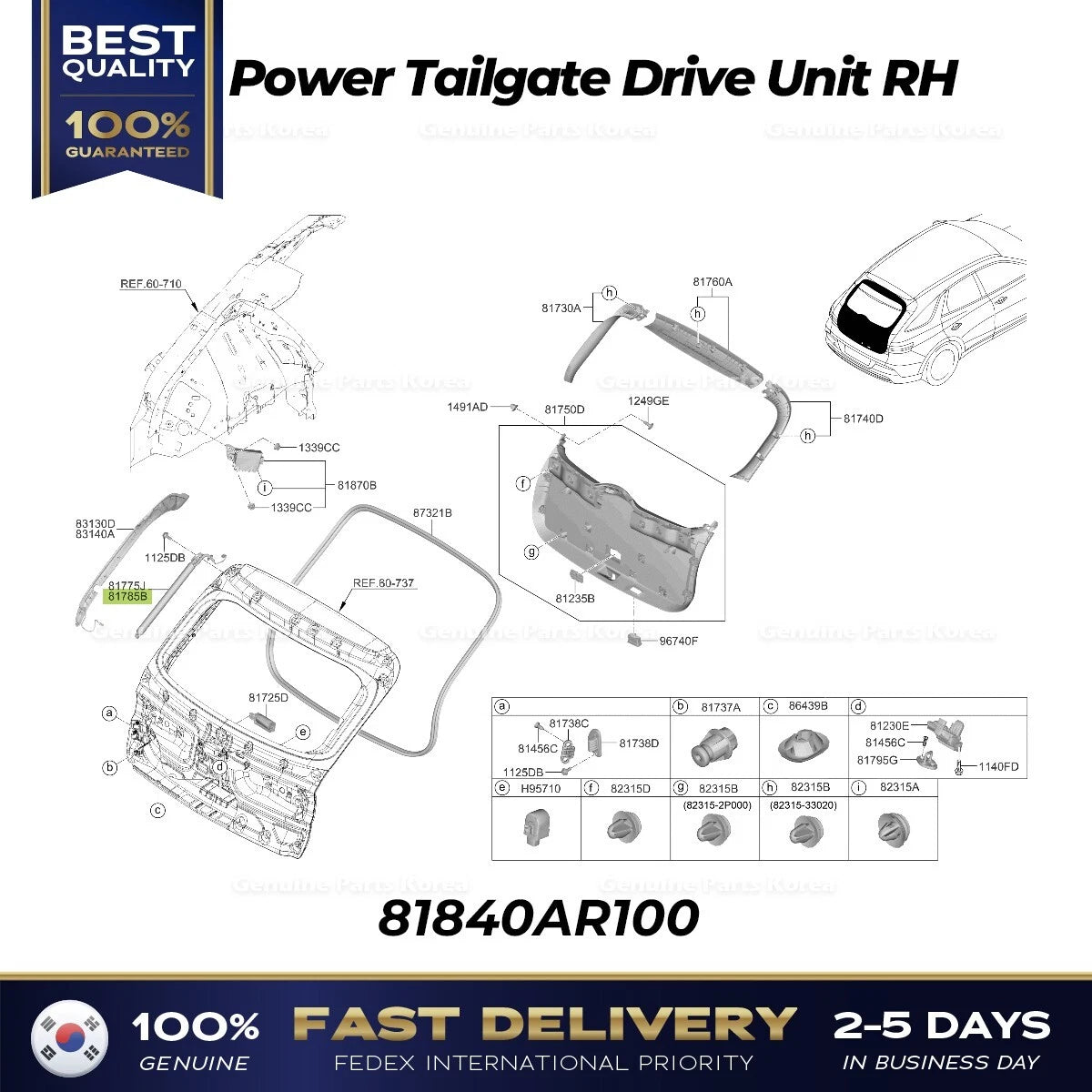 ⭐Genuine⭐ Power Tailgate Drive Unit RH 81840AR100 for Hyundai Genesis GV70