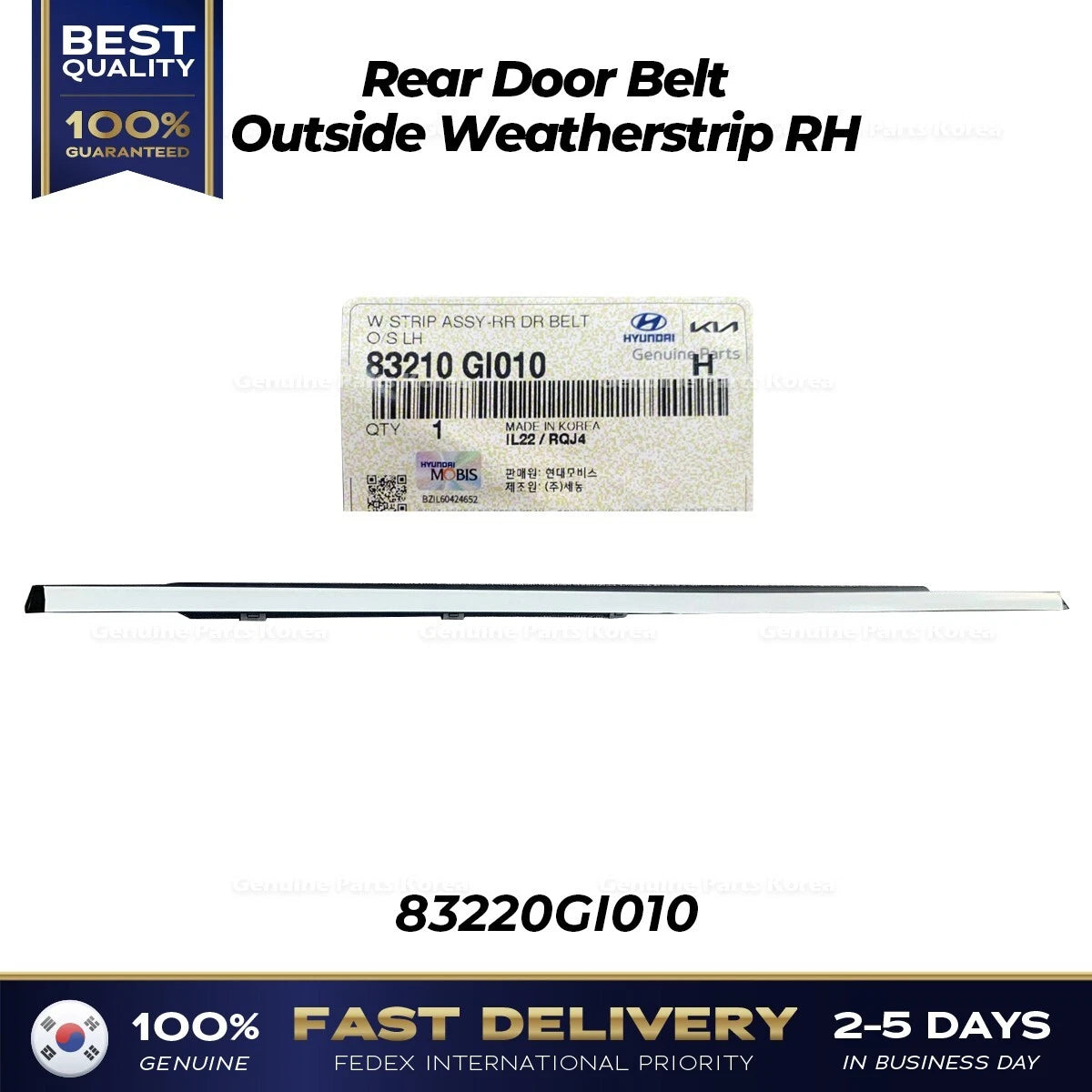 ⭐Genuine⭐ Rear Door Belt Outside Weatherstrip LH 83210GI010 for Hyundai Ioniq 5