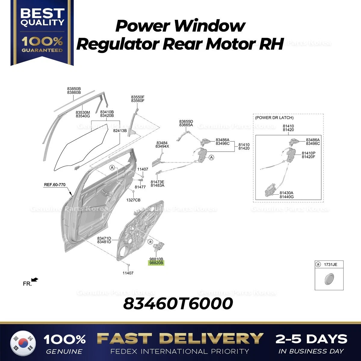 ⭐Genuine⭐ Power Window Regulator Rear Motor RH 83460T6000 for Genesis GV80