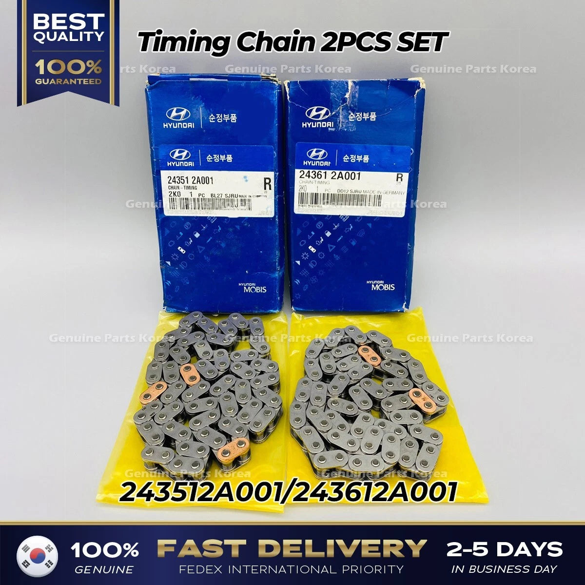 ⭐Genuine⭐ Timing Chain 2PCS SET 243512A001 243612A001 for Hyundai Accent Kia Carens