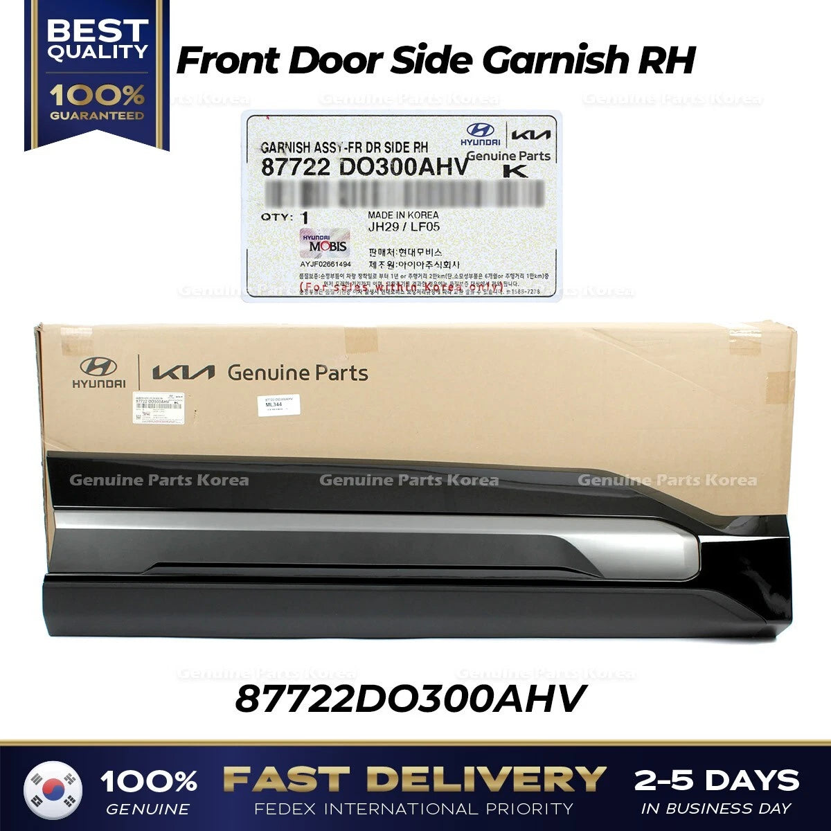 ⭐Genuine⭐ Front Door Side Garnish RH 87722DO300AHV for Kia EV9 GT