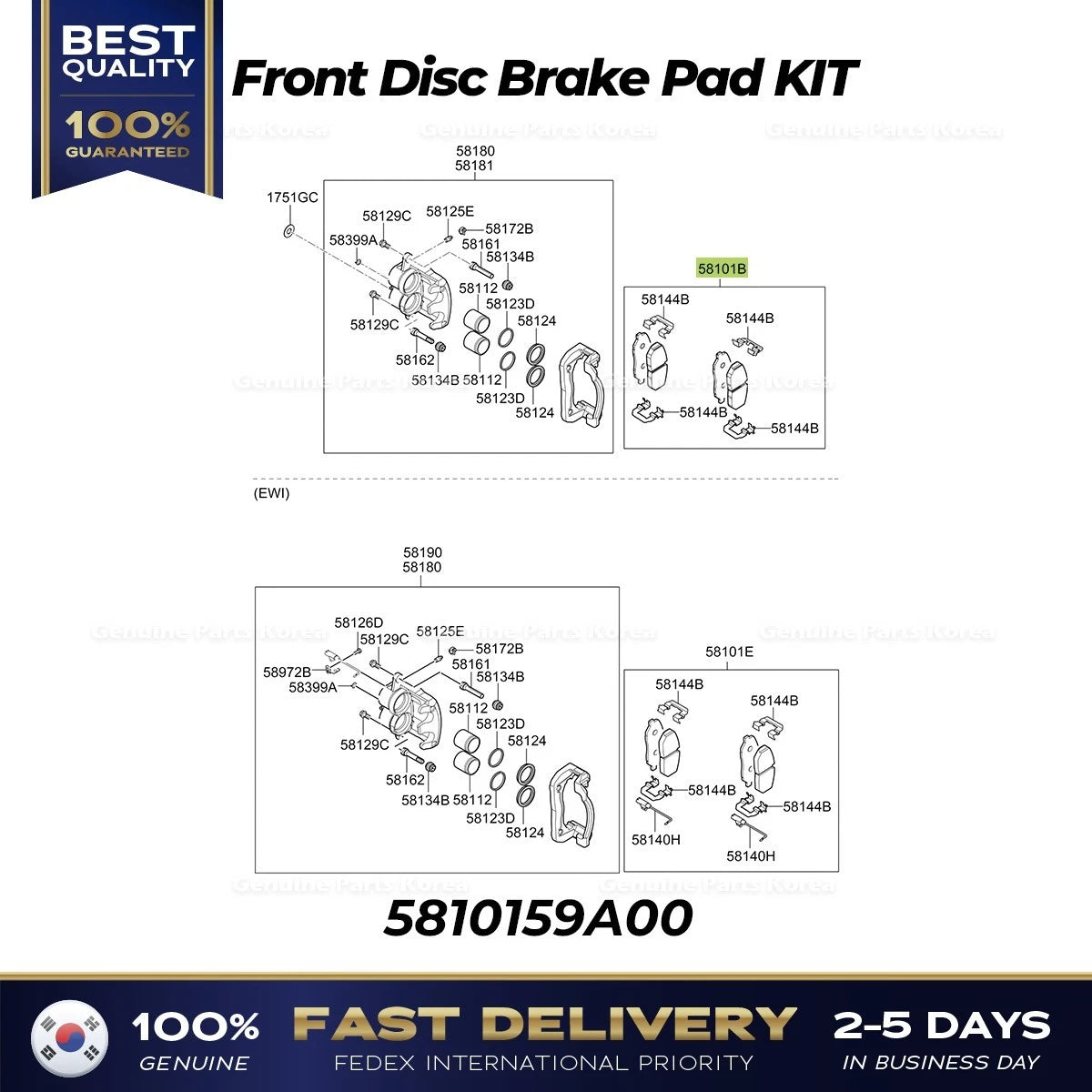 ⭐Genuine⭐ Front Disc Brake Pad KIT 5810159A00 for Hyundai H350