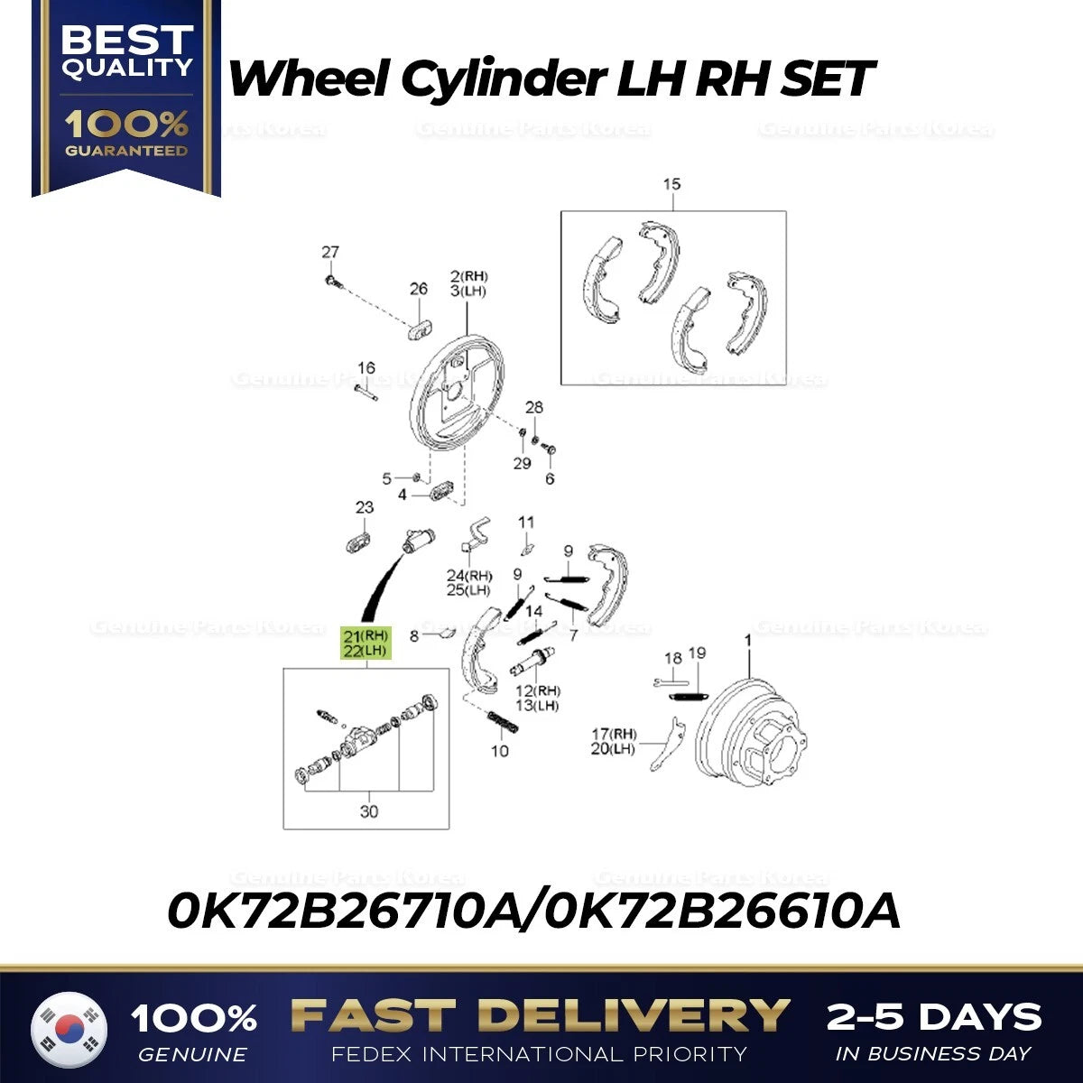 ⭐Genuine⭐ Wheel Cylinder LH RH SET 0K72B26710A 0K72B26610A for Kia Bongo III