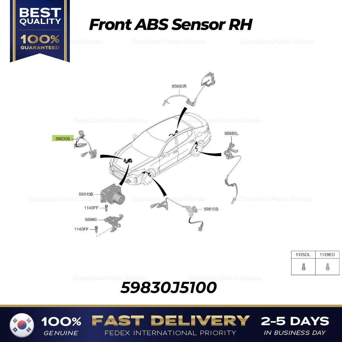 ⭐Genuine⭐ Front ABS Sensor RH 59830J5100 for Hyundai Genesis G70 Kia Stinger