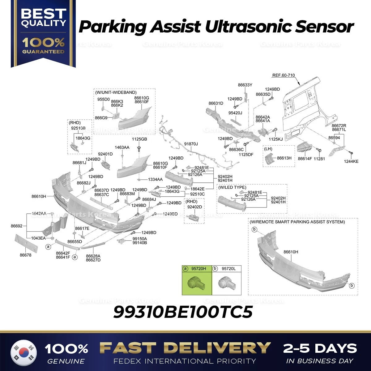 ⭐Genuine⭐ Parking Assist Ultrasonic Sensor 99310BE100TC5 for Hyundai Santa Fe