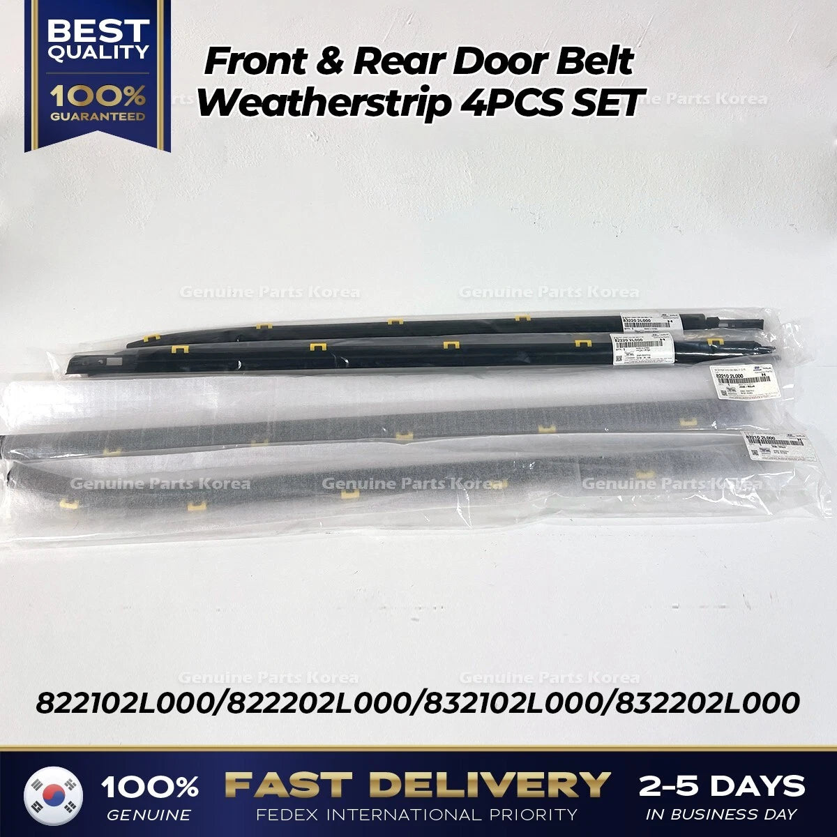 ⭐Genuine⭐ Front & Rear Door Belt Weatherstrip 4PCS SET for Hyundai Elantra