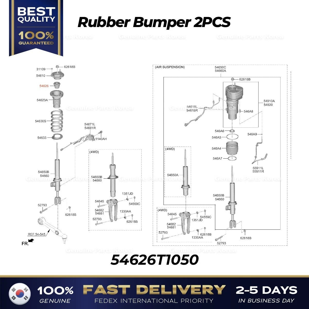 ⭐Genuine⭐ Rubber Bumper 2PCS 54626T1050 for Hyundai Genesis G80