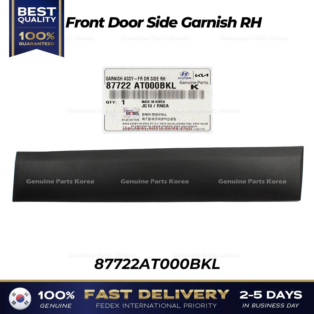 ⭐Genuine⭐ Front Door Side Garnish RH 87722AT000BKL for Kia Niro