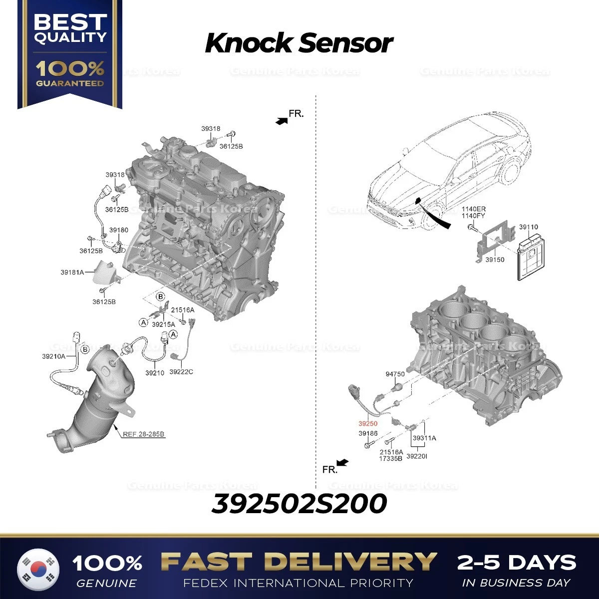 Genuine Knock Sensor 392502S200 for Hyundai Santa Fe Kia Sorento