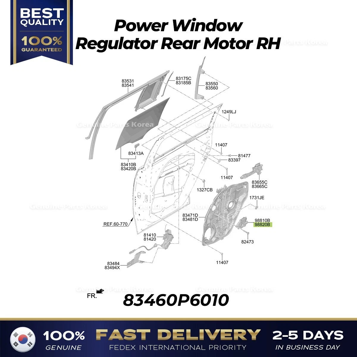 ⭐Genuine⭐ Power Window Regulator Rear Motor RH 83460P6010 for Hyundai Santa Fe