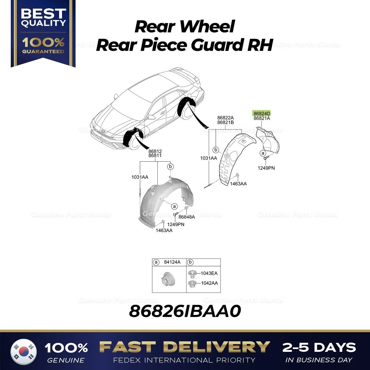 ⭐Genuine⭐ Rear Wheel Rear Piece Guard RH 86826IBAA0 for Hyundai Elantra N