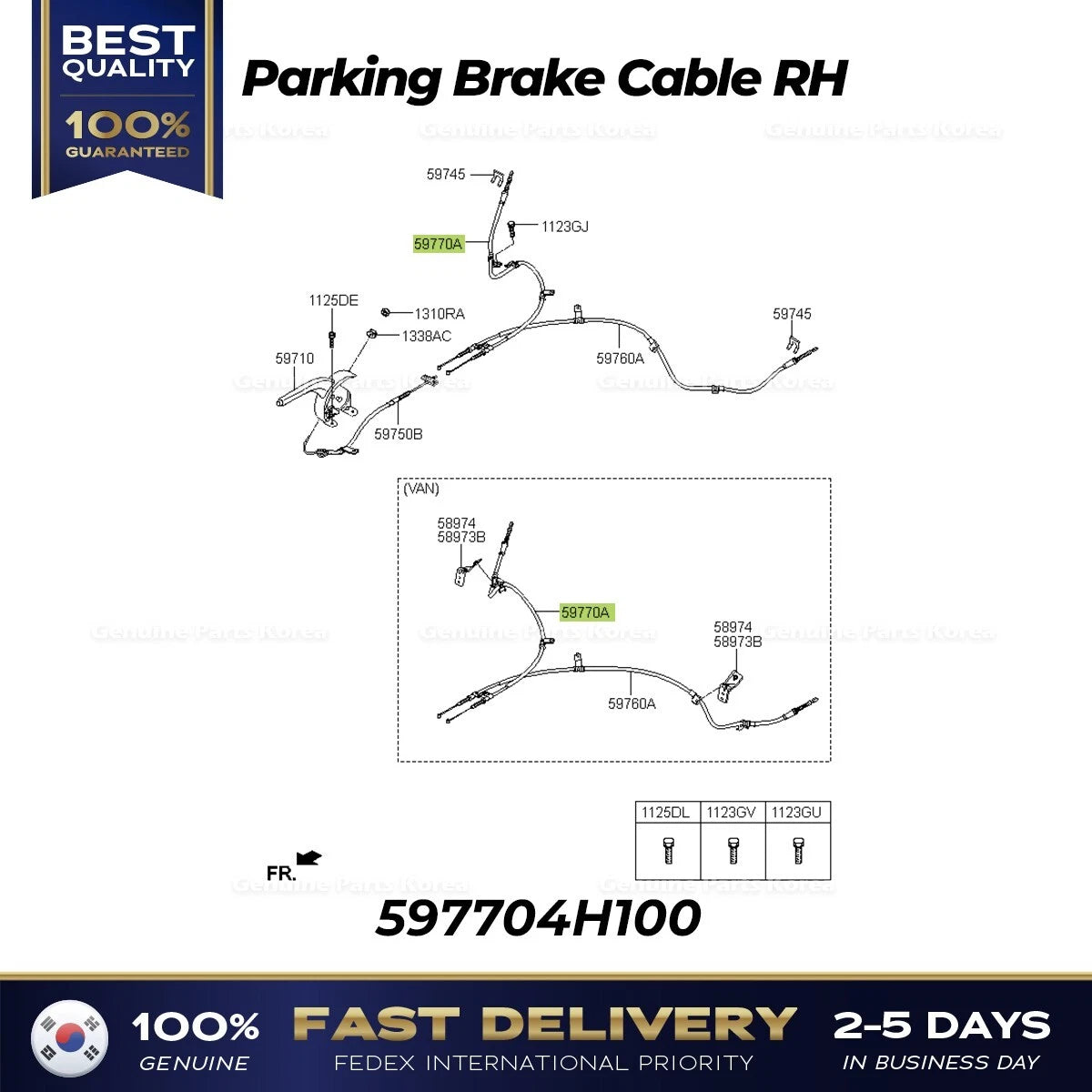 ⭐Genuine⭐ Parking Brake Cable RH 597704H100 for Hyundai Grand Starex