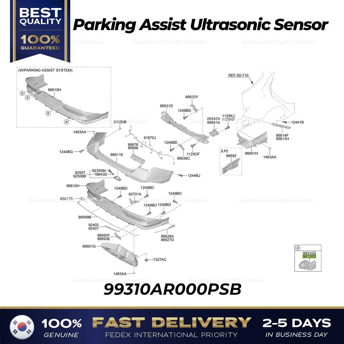 ⭐Genuine⭐ Parking Assist Ultrasonic Sensor 99310AR000PSB for Hyundai Elantra N