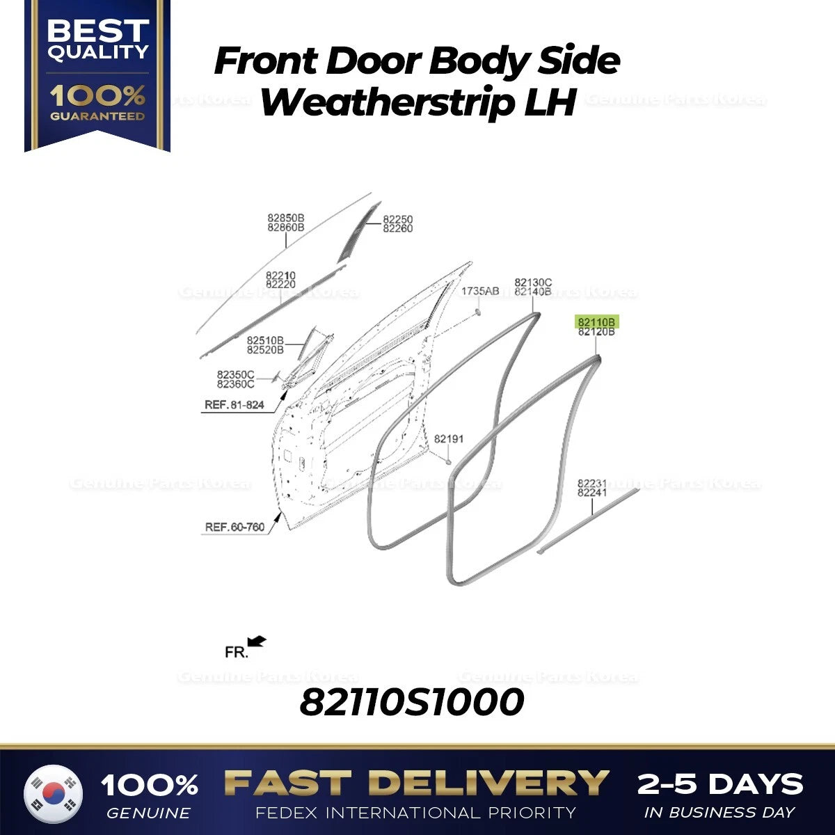 ⭐Genuine⭐ Front Door Body Side Weatherstrip LH for Hyundai Santa Fe Hybrid